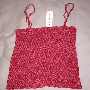 Brandy Melville red and white smocked top